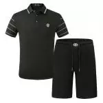 versace short sleeve full tracksuit broderie stripe noir